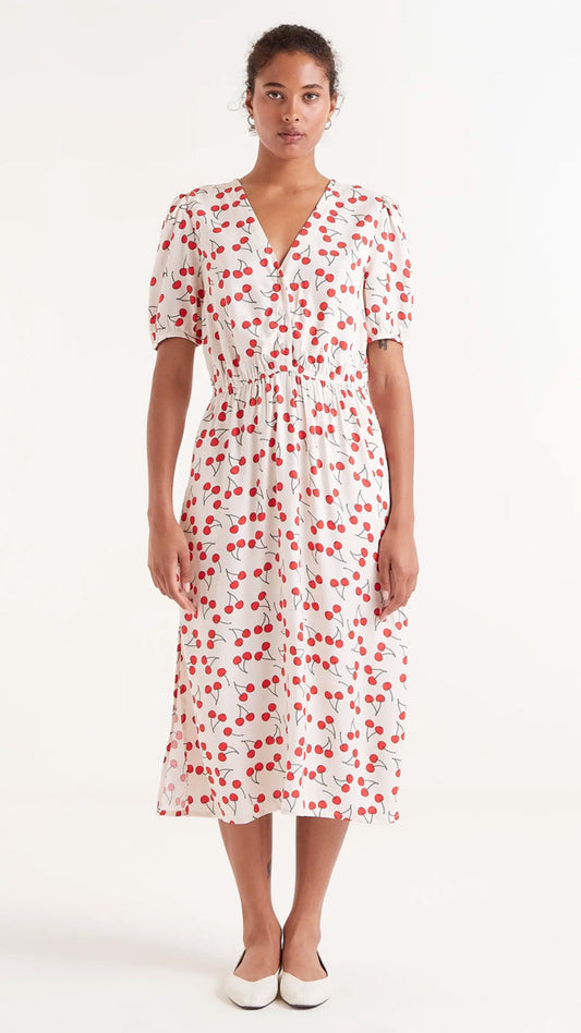 Vestido midi estampado cerezas