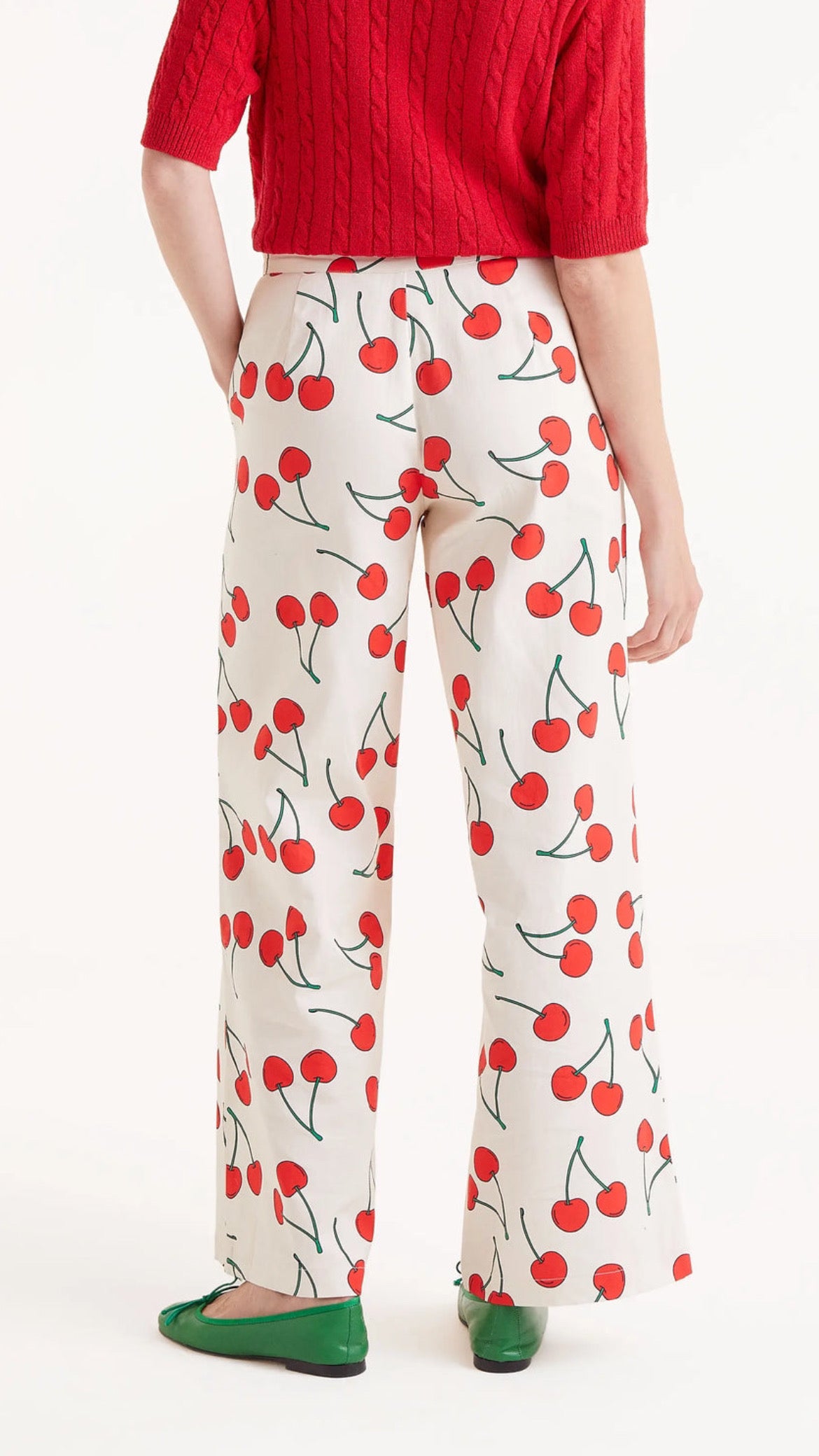 Pantalón recto estampado de cerezas