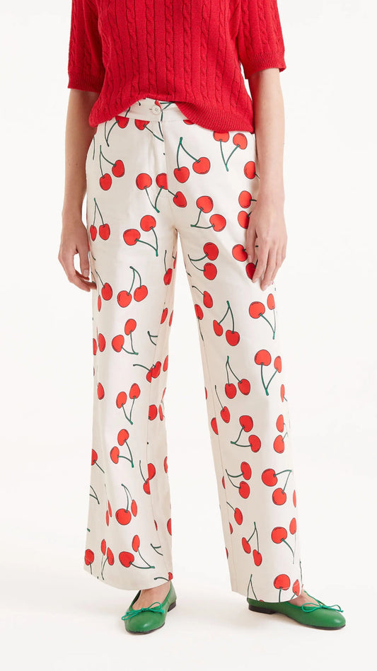 Pantalón recto estampado de cerezas