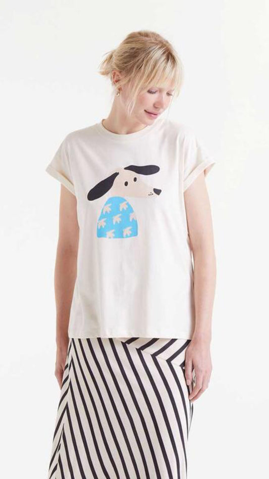 Camiseta Blanca con Print de Perro Dove