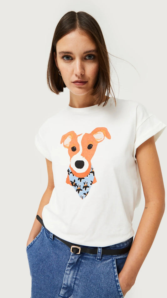 Camiseta con print de perro estampado floral Calatea Azul