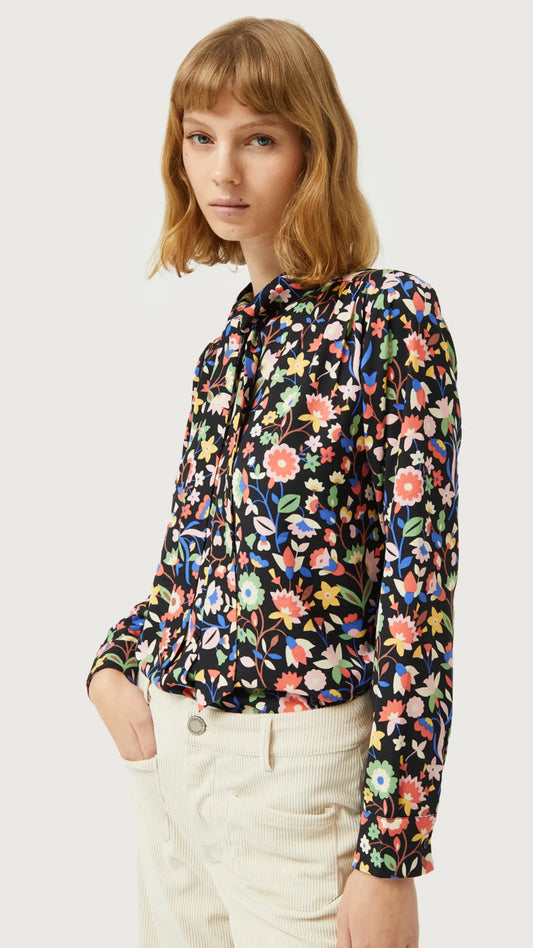 Camisa lazada estampado floral pequeño