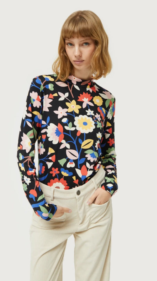 Top ajustado estampado floral grande