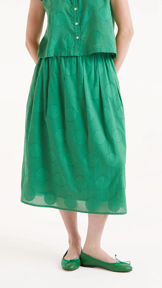 Falda midi estampado círculos verde