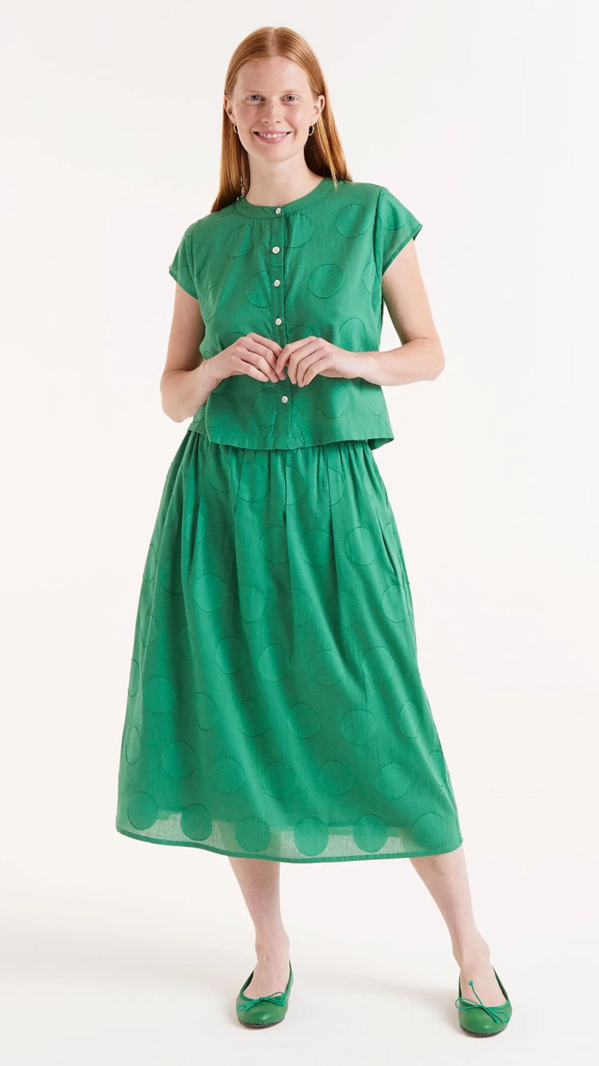 Falda midi estampado círculos verde