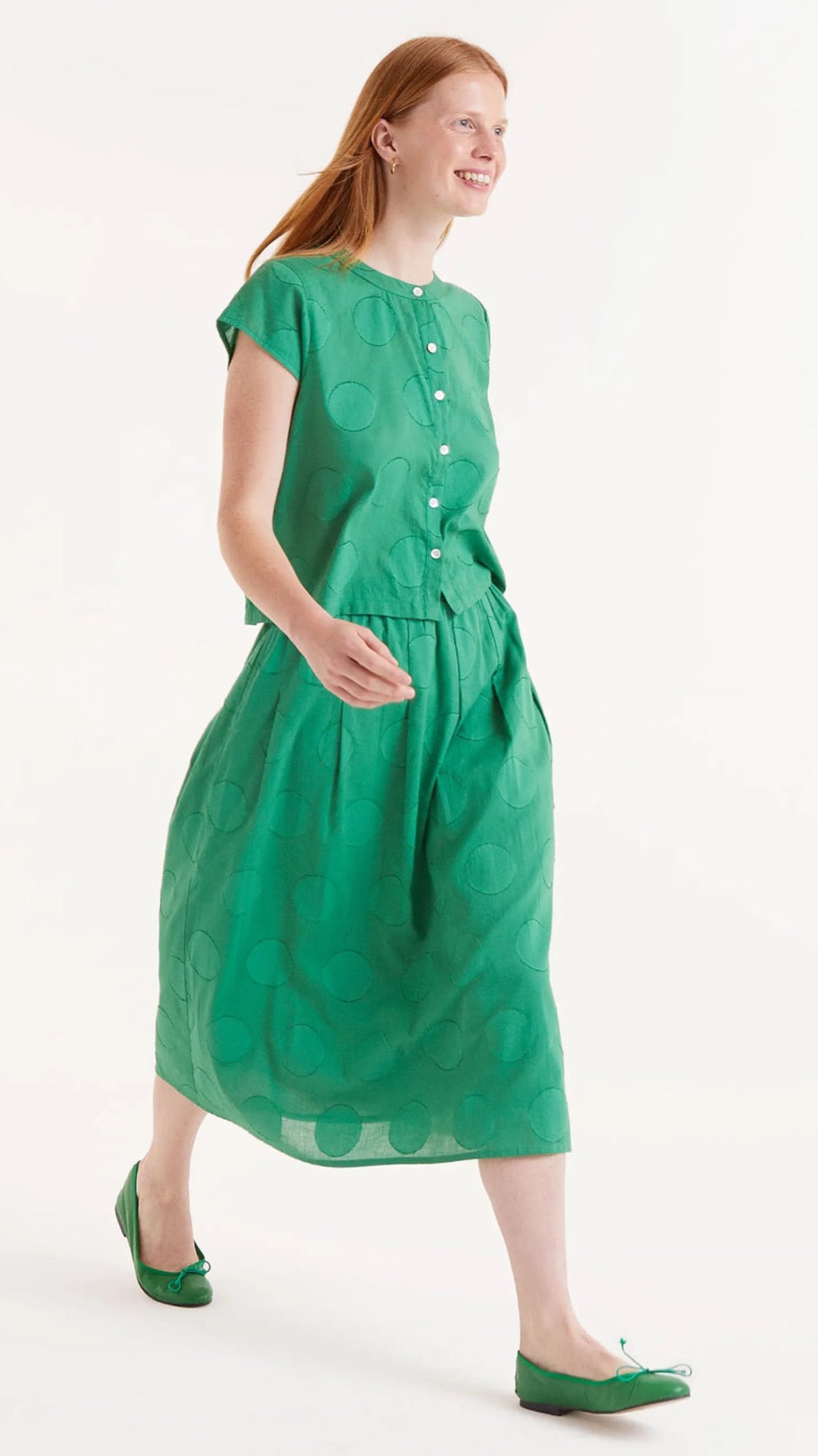 Falda midi estampado círculos verde