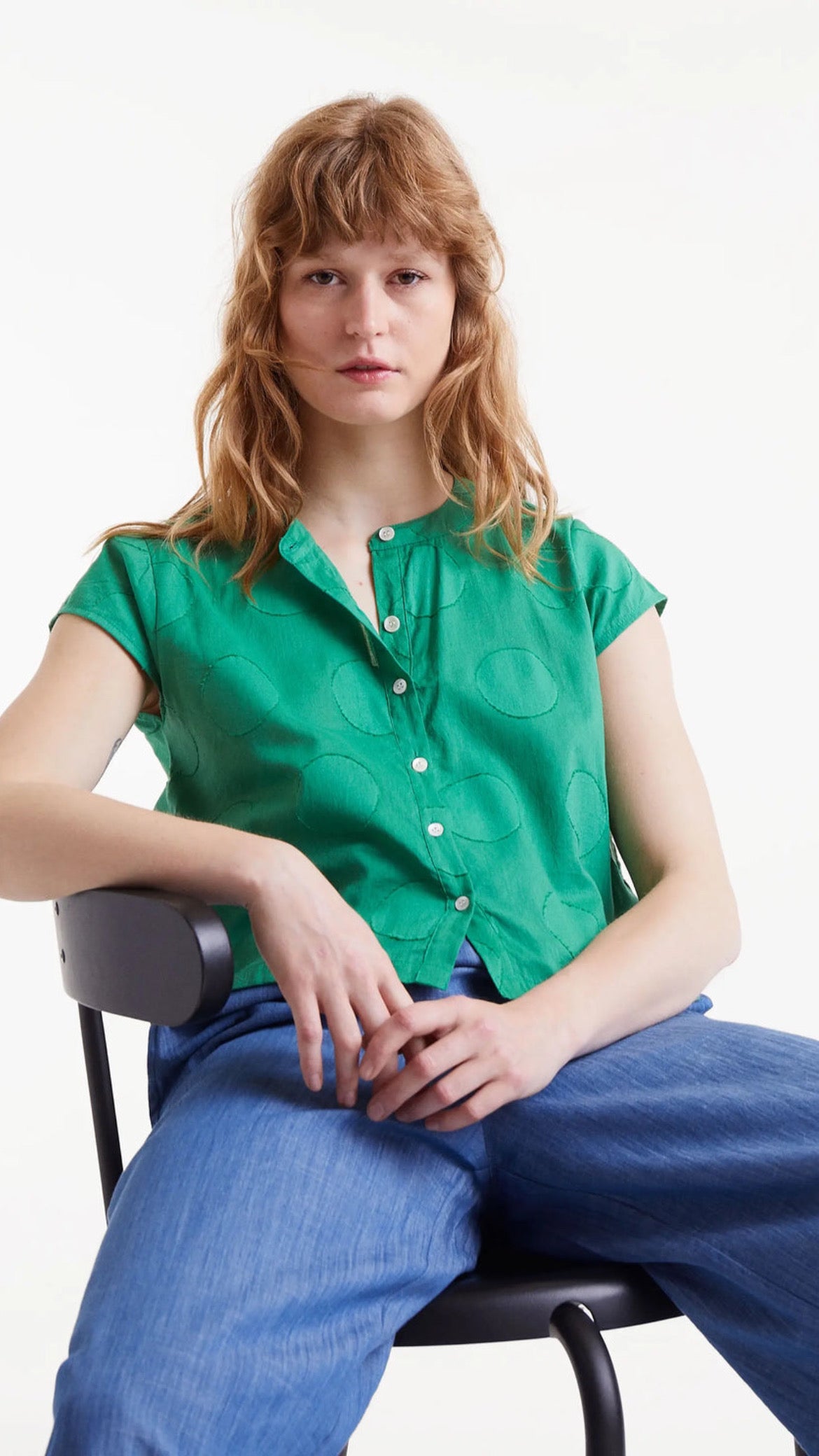 Top jacquard estampado círculos verde